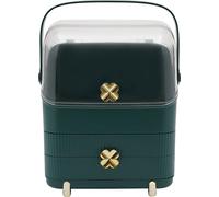 Make Up Organizer 2 tiroirs Boîte de rangement cosmétique Boîte cosmétique avec couvercle anti-poussière pivotant à 180° Vert