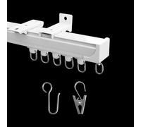 MaKefeile Rail de rideaux pour plafond, séparateur de pièce, rideaux de séparation, tringles, rails robustes pour douche de camping-car, crochets à clip pour extérieur, blanc, 0,9 à 2,7 m