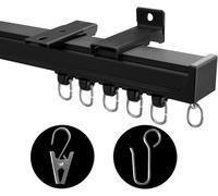 MaKefeile Rail de rideaux pour plafond, séparateur de pièce, rideaux de séparation, tringles, rails robustes pour douche de camping-car, crochets à clip pour extérieur, noir, 0,9 à 2,7 m