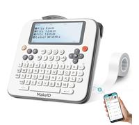 Makeid E1 Étiqueteuse portable - Imprimante thermique compatible Bluetooth - Étiqueteuse de clavier QWERTY, écran LCD de 3,4" - Imprime des étiquettes transparentes étanches de 9 à 16 mm - Comprend un