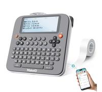 Makeid E1 Étiqueteuse portable - Imprimante thermique compatible Bluetooth - Étiqueteuse de clavier QWERTY, écran LCD de 3,4" - Imprime des étiquettes transparentes étanches de 9 à 16 mm - Comprend un