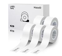 MakeID Q1 E1 Lot de 5 rubans pour étiquettes 16 mm x 4 m Recharges imperméables laminées adhésives personnalisées pour bureau à domicile étiquettes adhésives thermiques de rechange