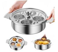 Maker d'oeufs pochés en acier inoxydable avec 4 tasses, castre-cuisinière multipurpose antiadhésive avec poignée pour les pots, les poêles et les autocuiseurs