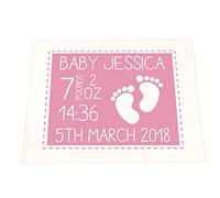 MakeThisMine Couverture en polaire douce pour bébé avec nom de naissance, date et heure - Cadeau souvenir idéal pour baptême, fille, garçon, parent, ami, nouveau-né (rose)