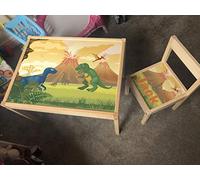 MakeThisMine Table et 1 chaise personnalisée en bois avec nom gravé dinosaure DINO2 T-Rex Œuf de jeu pour enfants, filles, amis, garçons, famille
