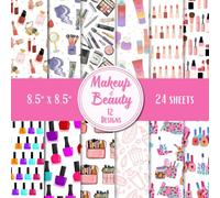 Makeup and Beauty Paper Pad - 8.5 x 8.5 in - 24 Double-Sided Patterned Sheets - Decorative Craft Paper for Card Making, Journaling, Planners, Origami, Decoupage, and Scrapbooking