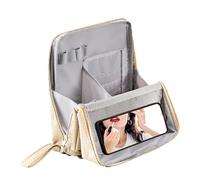 Makeup Bag, Brush Organizer, Waterproof Standing Case, Compartment Portable Storage Pouch, Zippered Travel Beauty Holder for Cosmetic, Mirror, Brushes, Toiletries, Home, Dorm, 9.06x8.66 inches