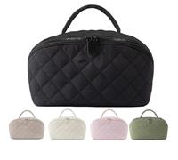 Makeup Bag for Woman, Wide Open Lay-Flat Cosmetic Case, Travel Toiletry Bag for Toiletries & Brushes Large Capacity with Compartments (Black)