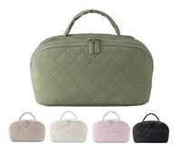 Makeup Bag for Woman, Wide Open Lay-Flat Cosmetic Case, Travel Toiletry Bag for Toiletries & Brushes Large Capacity with Compartments (Green)