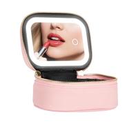 Makeup Bag - PU, 5,91 x 4,65 x 2,76 in Cosmetic Organizer Built-In LED Light | USB Rechargeable Adjustable Mirror, Lighted Makeup Case For Travel, Daily Touch-Ups, Train Commutes, Piscine Parties