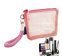 Makeup Bag, Travel Organizer, Cosmetic Pouch, Aesthetic Design, Clear Net Pocket, Lightweight Material, Compact Size, Water-Resistant Fabric for Vacation, Honeymoon, (Nylon)
