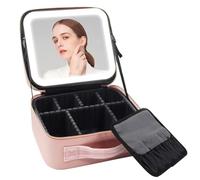 Makeup Bag with Light Full Screen Mirror Handheld and Portable Travel Cosmetics Storage Bag Storage Box(A)