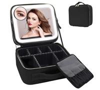 Makeup Bag with Light Full Screen Mirror Handheld and Portable Travel Cosmetics Storage Bag Storage Box(C)