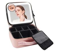 Makeup Bag with Light Full Screen Mirror Handheld and Portable Travel Cosmetics Storage Bag Storage Box(D)