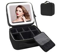 Makeup Bag with Light Full Screen Mirror Handheld and Portable Travel Cosmetics Storage Bag Storage Box(B)