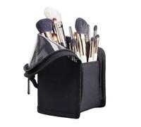 Makeup Brush Bag - Divided Smooth Zipper | Cosmetic Brush Pouch For Women & Girls | Toiletry Organizer For Eyebrow Pencil, Lipstick | Travel Makeup Storage, Oxford Cloth, PVC, Pink, Black, noir