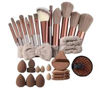Makeup Brush Set, 33-Piece Soft Beauty Kit, 6.1in Portable Cosmetic Tools, Must-Have Brushes for Girls, Daily Use, Travel & Outdoor Activities, Coffee