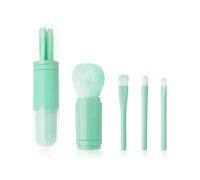 Makeup Brush Set Blue - 4 in 1 Portable Travel Lip Brush, Highlighter Brush, Eye Shadow Brush, Foundation Blender Brush