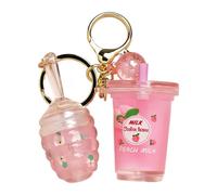 Makeup Lip Gloss, Lip Stain, 2.6x1.1 inches Milk Tea Design Keychain Attachment, Nourishing Moisturizing Primer, Face Makeup Accessory for Women, Girls, Everyday Use, Parties