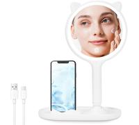 Makeup Mirror, 1x/5x Double-Sided Magnifying Mirror, 3 Light Colors, Adjustable Brightness, Usb Rechargeable, Ideal For Bedroom, Dressing Table, White