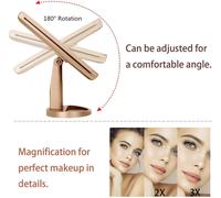 Makeup Mirror With 21 Leds, Triptych, 180° Rotation, 1x/2x/3x Magnification, Touch Screen, Dimmable, Makeup Mirror And Skincare Mirror (Gold)