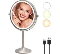 Makeup Mirror With Illumination, 1x/10x Magnification, Led Makeup Mirror Light Color, Usb Rechargeable, Nickel (71n)