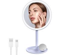 Makeup Mirror With Led Lighting With 3 Light Colors, Practical Makeup Mirror With 1/3x Magnification, Dimmable Brightness And Touch Switch (Light Blue)