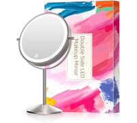 Makeup Mirror With Led Lights, 8 Inch Rechargeable Double Sided 10x Magnification 3 Colors Illuminated Dimmable 360° Rotation With Cord Or Wireless