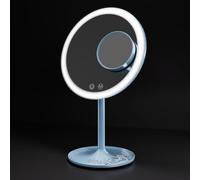 Makeup Mirror With Light, Lighted Desk Mirror With 1x/3x Magnification, Round Vanity Mirror With 3 Color Settings, Touch Control, 90 Degree Rotation, Blue
