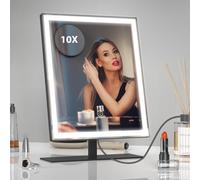 Makeup Mirror With Lighting, Dimmable Makeup Mirror With Removable Lighting, 10x Magnification, 3 Color Modes, Led Makeup Mirror With Light, Hollywood Mirror, Black