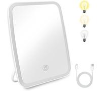 Makeup Mirror With Lights, Portable Lighted Makeup Cosmetic Mirror, 3 Colors Lighting, Led Table Cosmetic Mirror [Long Press To Adjust Brightness]