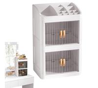 Makeup Organizer - 14in Display Case | Dust-Proof Large Capacity Cosmetic Storage Box | 3-Layer Skin Care Container For Brushes Lipsticks Jewelry, Sturdy PP Polystyrene Vanity Desk Space Saver