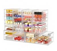 Organiseur de maquillage avec 30 tiroirs, lot de 6 fournitures de bureau, organiseurs de bureau, accessoires de bureau transparents, organisateur de tiroir anti-poussière et rangement pour maquillage,