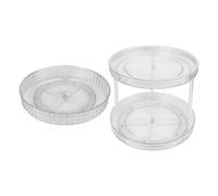 Makeup Turntable Storage - 360 Degree Rotating Organizer, Transparent 2 Tier Tray, Cosmetic and Seasoning Rack, Vanity Kitchen Bathroom Accessory | Efficient Storage Solution Keeps Items Accessible Or