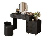 Makeup Vanity Desk with Storage Drawer,Tiroirs Multiples，Three-tier side cabinet,Multi-functional storage,Freely extendable design,Spacious tabletop,Rounded edges,Silent-glide tracks(Black,90)