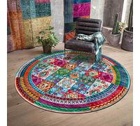 Makeups1 Grand Tapis Moderne Rond Antidérapant à Poils Ras, Lavable pour Décoration Maison, Épissage de Treillis Géométrique Coloré, ø 160 cm