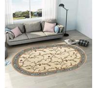 makeups1 Tapis Design Ovale Anti Slip Tapis de Sol Grand, Antidérapant Lavables Tapis pour Décoration Maison, Motif Floral Vintage Beige, 80 x 150 cm