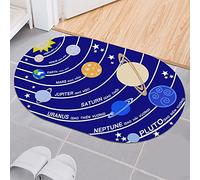 makeups1 Tapis Moderne Ovale Salon Tapis Antidérapant Chambre Tapis, Lavables Tapis pour Décoration Maison, Dessin animé planète Cosmique Bleu, 70 x 140 cm