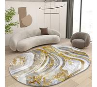 makeups1 Tapis Ovale Salon Tapis Chambre Moderne Design Doux Anti Slip Lavable Grand Tapis, Abstrait Eau de mer Gris Or,140 x 200 cm