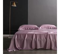 makeups58 100% Drap de lit en Soie de mûrier Draps Plats de Couleur Unie Literie en Soie véritable pour Drap de lit King Queen Size Home Textile-Smoky_Purple_240x250cm