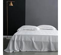 makeups58 100% Drap de lit en Soie de mûrier Draps Plats de Couleur Unie Literie en Soie véritable pour Drap de lit King Queen Size Home Textile-Noble_White_240x250cm