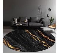makeups58 Tapis Antidérapant Rond Moderne, Tapis Lavable pour Salon Salle de Bain, Chambre à Coucher Luxe Abstrait Noir Doré,ø 70CM