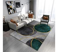 makeups69 Tapis de Petite Taille Design Moderne Antidérapant et Absorbant, Intérieur Antidérapant Moquette pour Salon Descente de lit Chambre,Cercle doré, Vert émeraude, Gris 80 x 150 cm