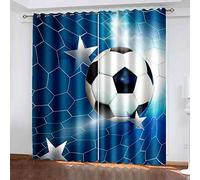 MAKEYCAT JORILS Rideaux Occultants Isolant Thermique 234x229cm 3D Ballon de Foot Bleu Rideaux à Oeillets Solid Lourd Décoration de Fenêtre pour Chambre, Moderne Rideau Salon Occultant 2 Pièces