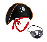 MAKFORT Accessoires de costume fantaisie Chapeau de pirate et bandeau pour les yeux de capitaine Costume Halloween mascarade fête jeu de rôle tenue de pirate
