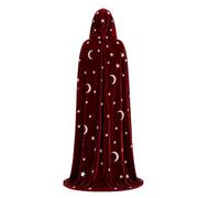 MAKFORT Cape longue en velours noir et rouge avec capuche pour costume d'Halloween, costume de vampire magicien, adulte unisexe