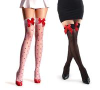 MAKFORT Collants résille de noël noir rouge cuisse haute dentelle collants bas Sexy sur les chaussettes au genou pour costume de noël（Blanc + Noir B