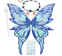 MAKFORT Costume d'Halloween Ailes de fée pour adultes et filles avec guirlande florale, cheveux de fée Tinsel, baguette et oreilles d'elfe Ailes de papillon d'organza pour la fête de cosplay