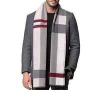 MAKFORT Écharpe Foulard à Carreaux Longue Grise Classic Cachemire pour Homme 180 * 32 CM,Taille unique,Gris clair-Rouge
