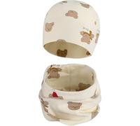 MAKFORT Ensemble Bonnet et Tour de Cou d'hiver pour Enfant Chaud Coton Beanie Chapeau et Écharpe Kit Élastique pour Naissance Bébé Fille Garçon